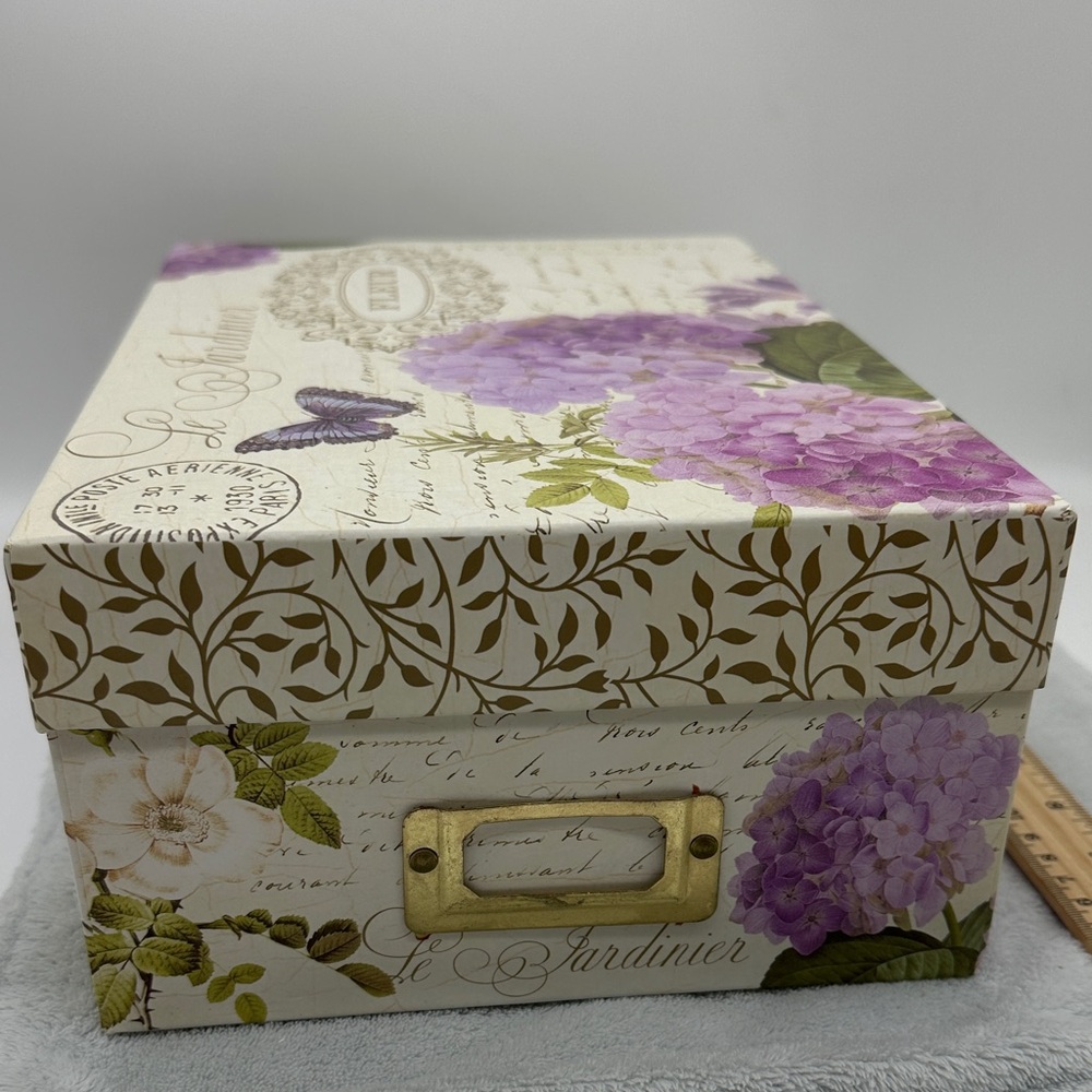 Floral Decorative Storage Box with a Label Holder